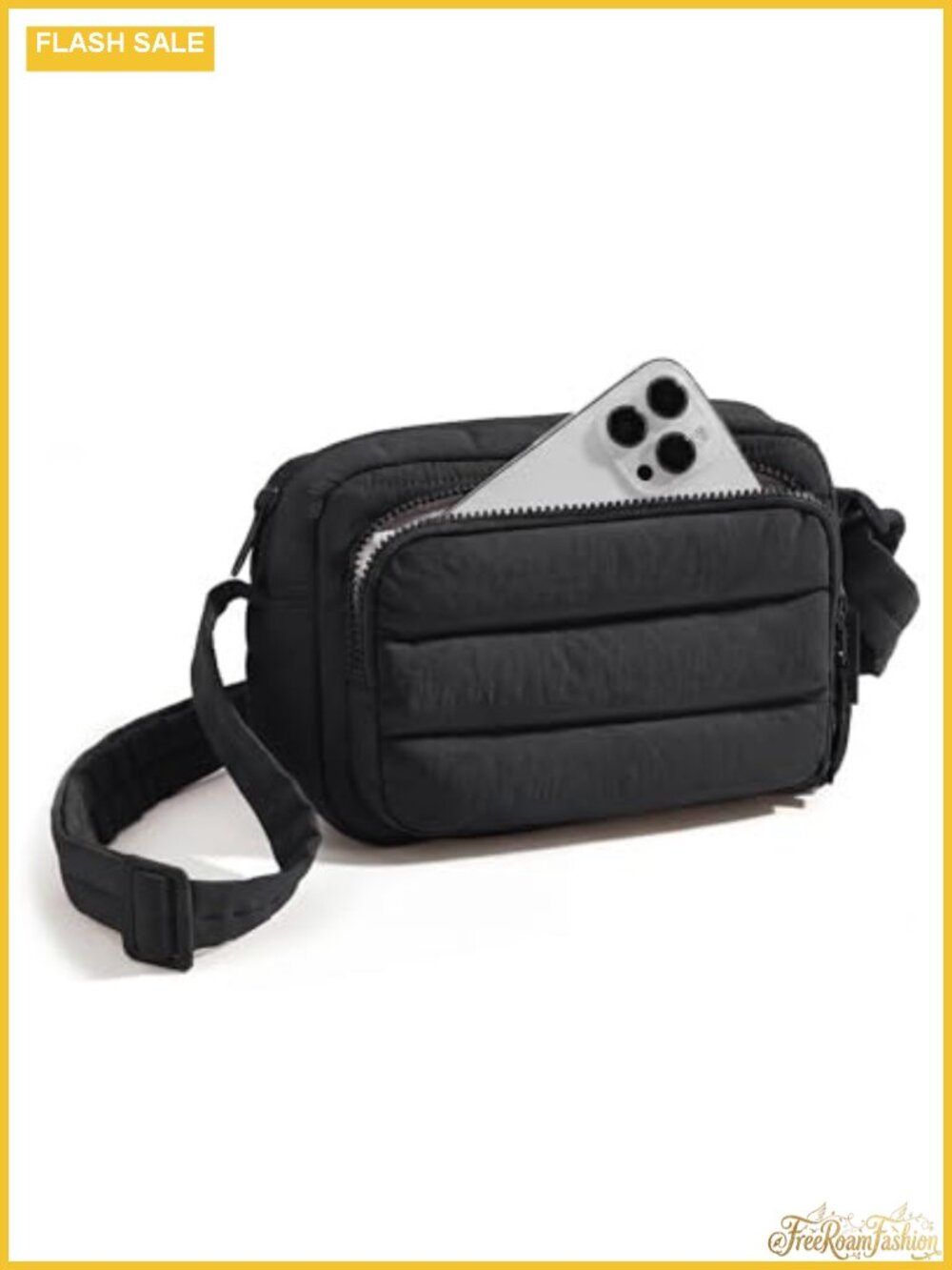 Puffer Crossbody Bag with RFID Blocking, Nylon, Adjustable Strap